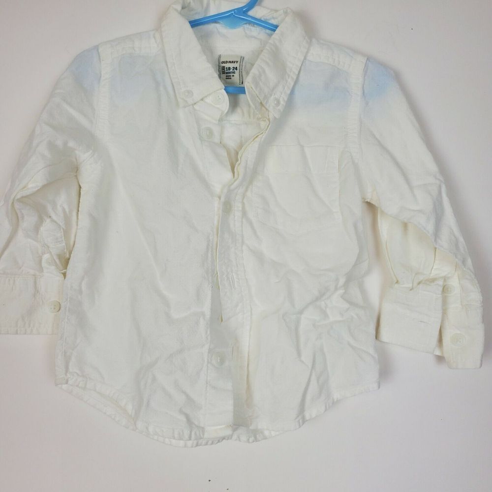 Old Navy Baby Button Up Shirt LS White‎ 18-24M Collar